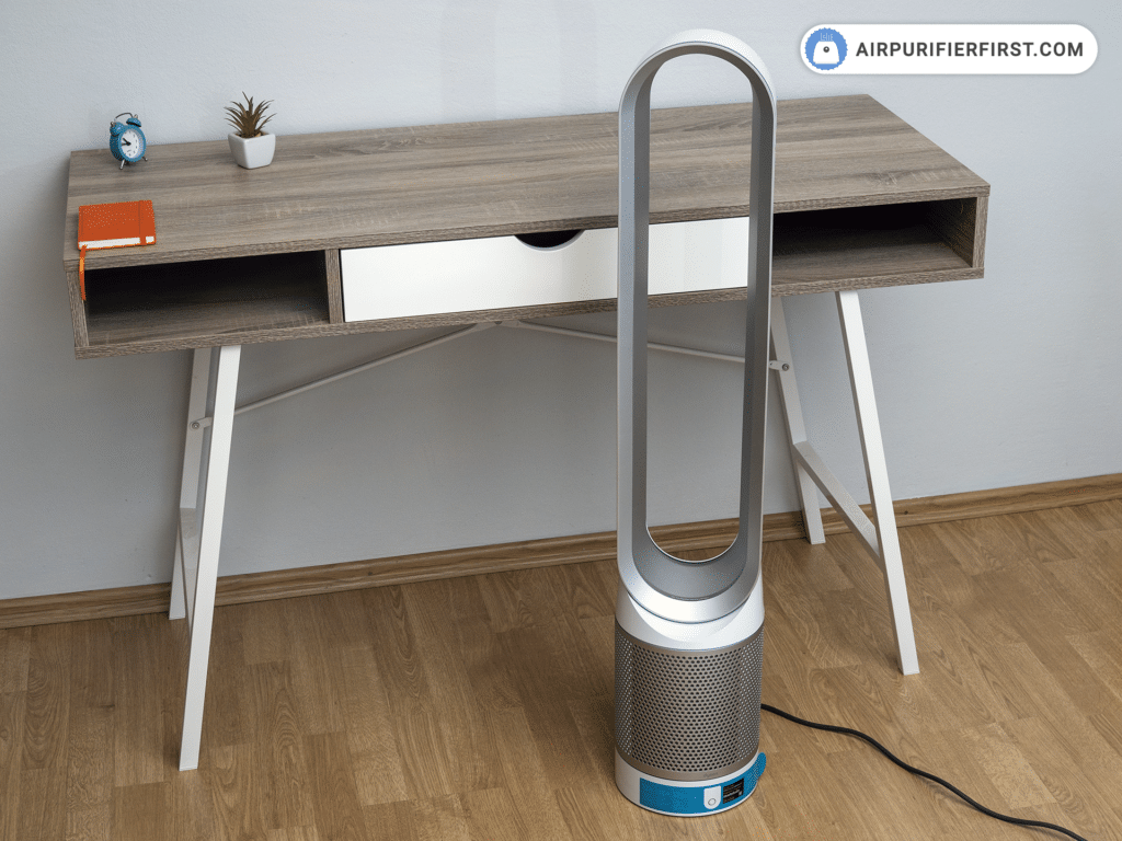 Dyson TP02 Air Purifier - In front of the office desk
